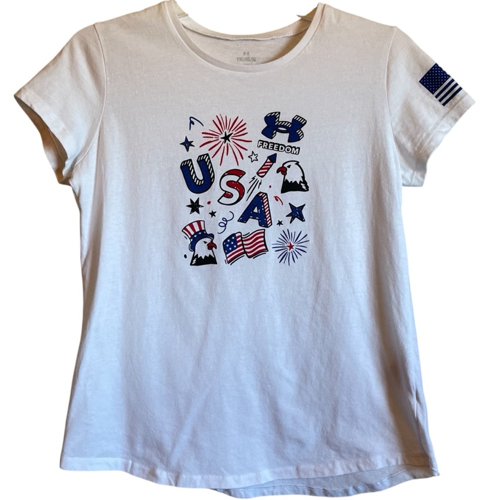 Girls Under Armour USA Freedom T Shirt YXL